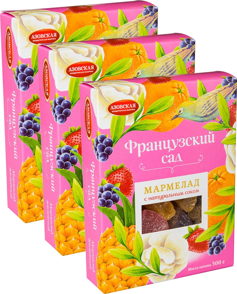 3. Азовская мармелад французский сад 300г. Мармелад мультифруктовый сокосодержащий, красный пищевик. Сок 300 г. Сок 300 г.