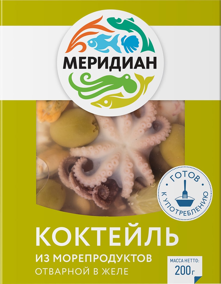 Коктейль из морепродуктов Меридиан в желе с оливками и лимоном 200г от Vprok.ru