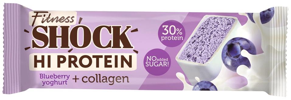 Батончик FitnesShock Черничный десерт 40гс доставкой!