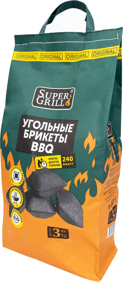 Брикеты угольные SuperGrill 3кг - Vprok.ru Перекрёсток