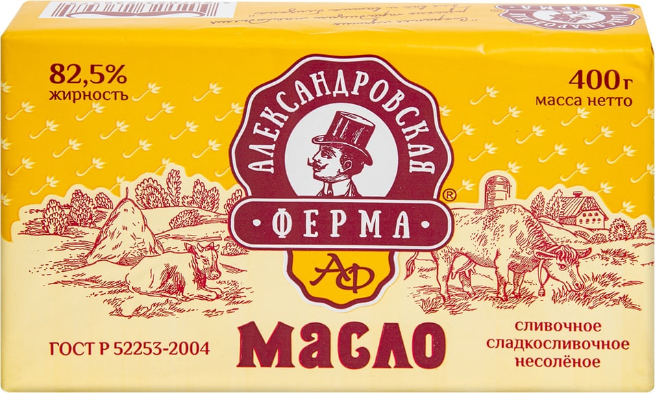 Масло сладко-сливочное  Александровская ферма 82.5% 400г от Vprok.ru