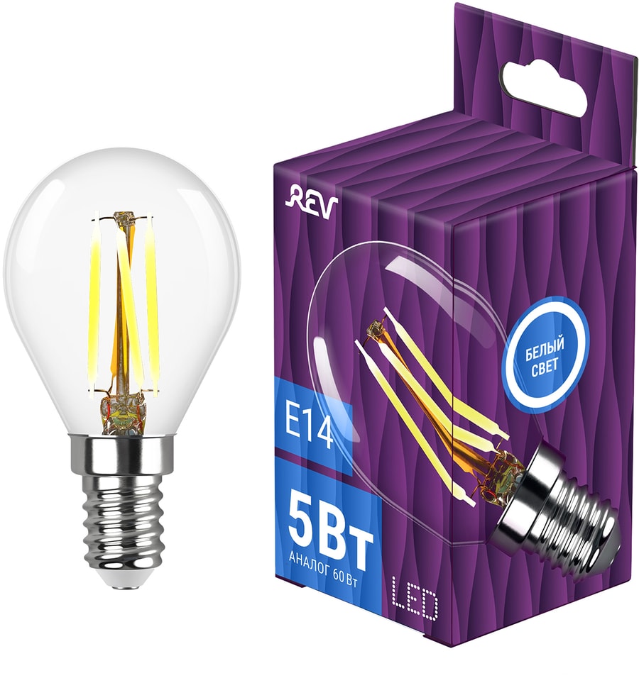 Лампа светодиодная REV Filament Белый свет E14 5Вт
