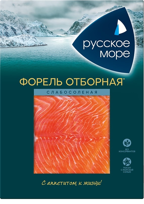 Форель Русское море слабосоленая филе-ломтики 120г 479₽