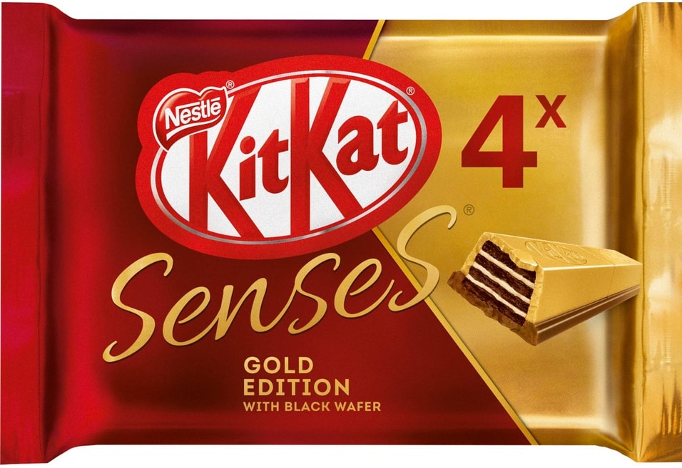 Шоколад KitKat Senses Gold Edition Deluxe Caramel белый с добавлением карамели и молочный с хрустящей вафлей 116г