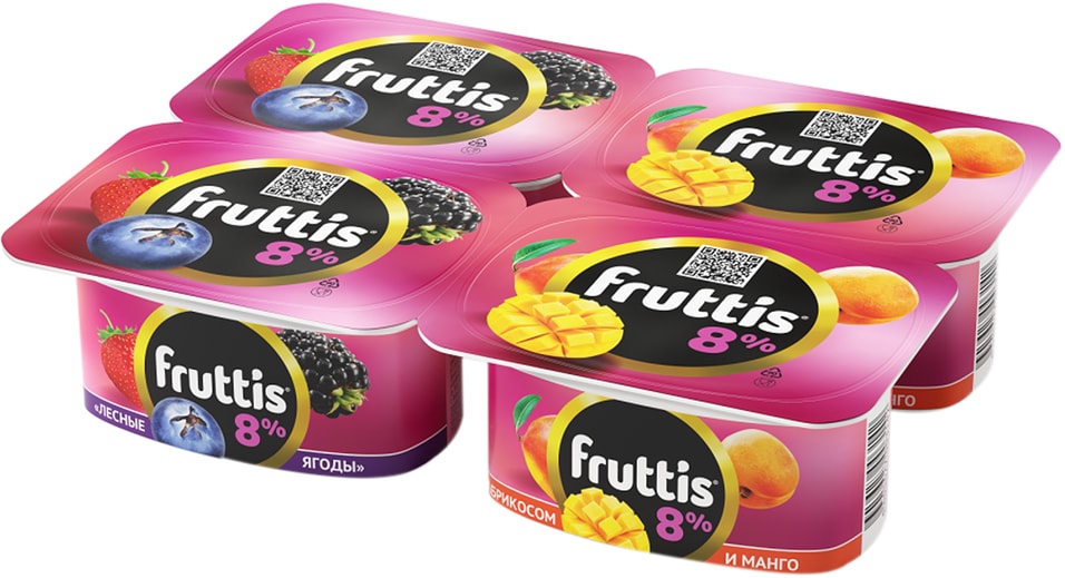 Продукт йогуртный Fruttis Абрикос-манго Лесные ягоды 8% 4шт*115г