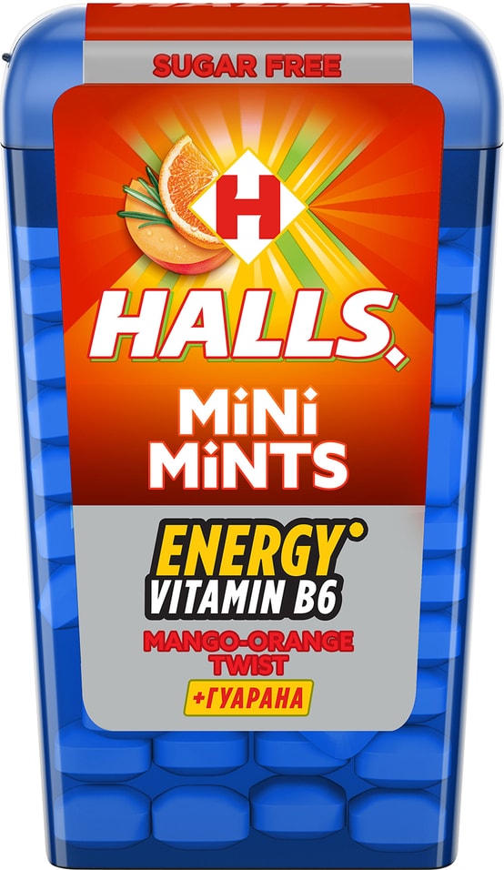 Конфеты Halls Mini Mints с витамином В6 и экстрактом гуараны со вкусом манго и апельсина 12.5г