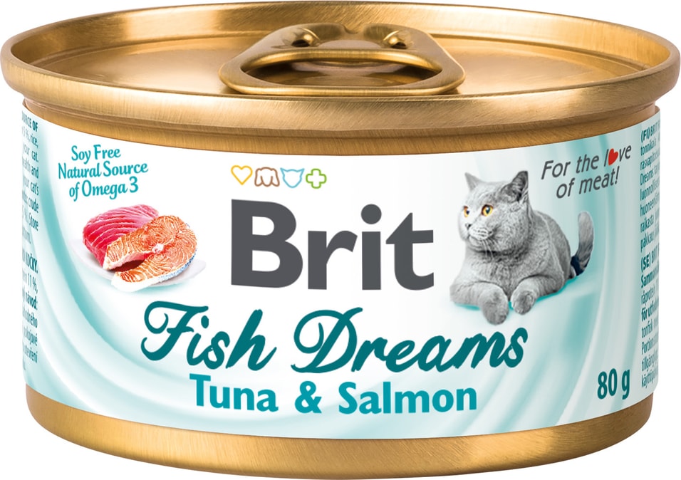 Влажный корм для кошек Brit тунец и лосось 80г Влажный корм для кошек Brit тунец и лосось 80г
