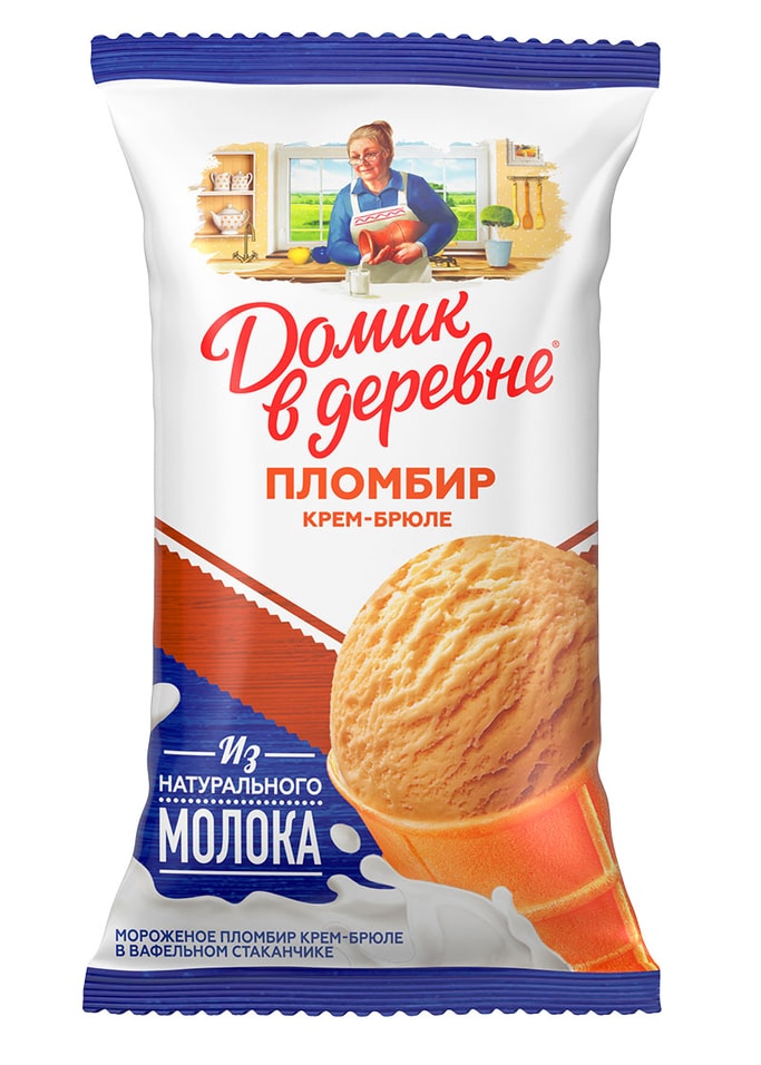 Мороженое Домик в деревне пломбир крем-брюле в вафельном стаканчике 12% 80г