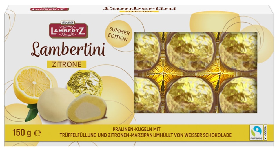 Конфеты Lambertz Lambertini Zitrone с лимонным марципаном и сливочной начинкой 150г 444₽