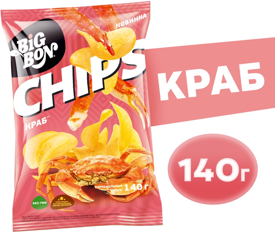 Чипсы Big Bon со вкусом Краб 140г - Vprok.ru Перекрёсток