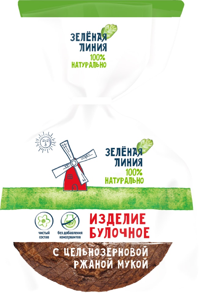 Хлеб Зеленая линия с цельнозерновой ржаной мукой 400г от Vprok.ru