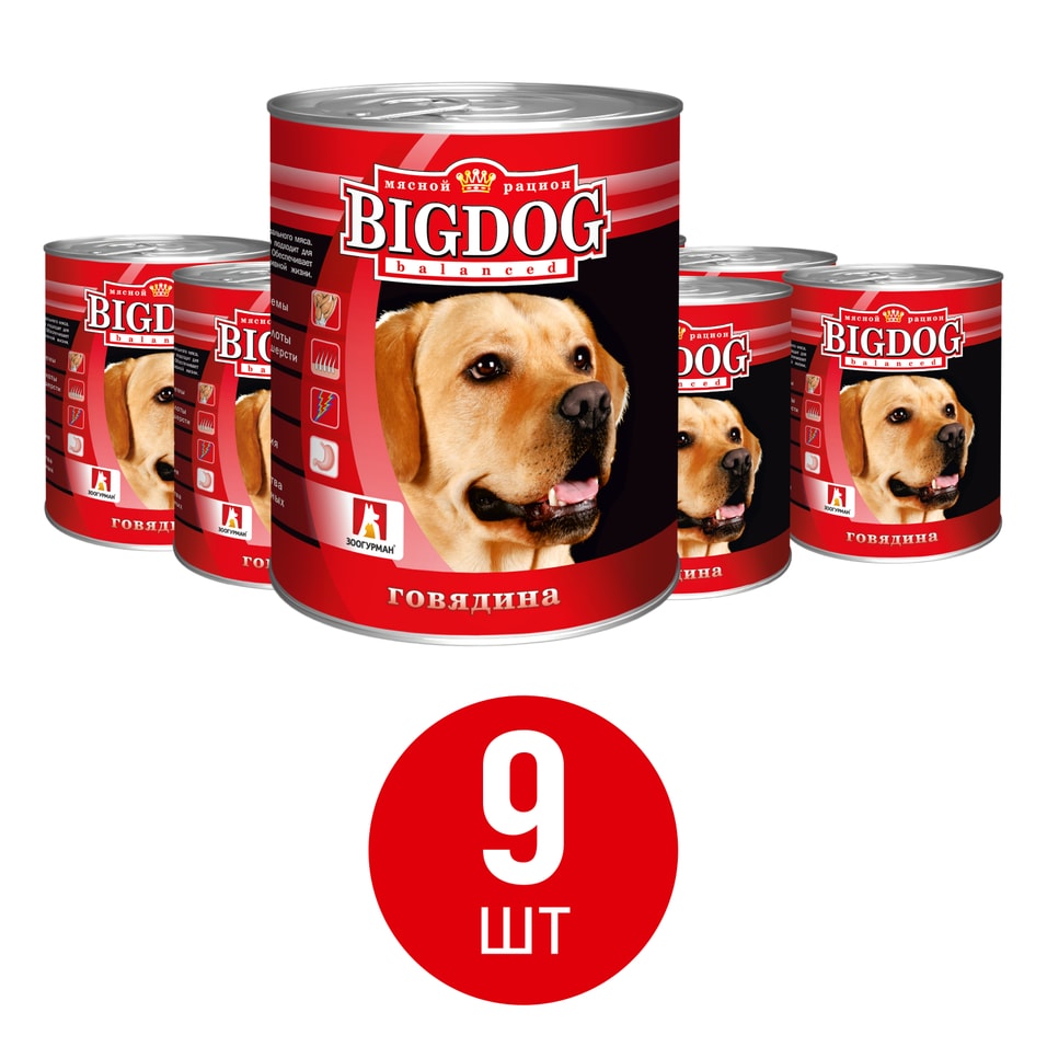 Влажный корм для собак Зоогурман Big Dog Говядина 850г упаковка 9 шт 2061₽