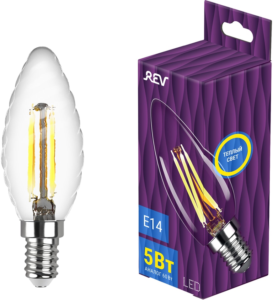 Лампа светодиодная REV Filament Теплый свет E14 5Вт