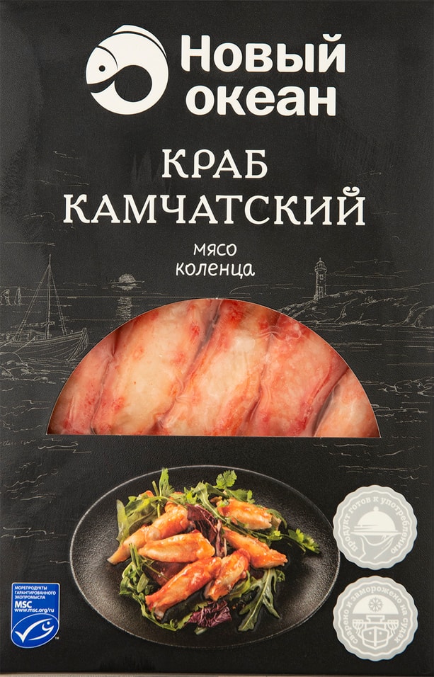 Краб Новый Океан Камчатский мясо коленца варено-мороженый 200г