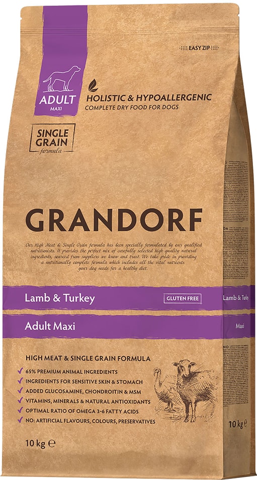 Сухой корм для собак Grandorf Adult Maxi для крупных пород с ягненком и индейкой 10кг