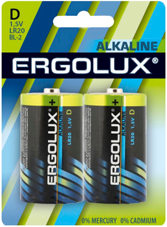 Батарейки Ergolux LR20 Alkaline BL-2 1.5В 2шт