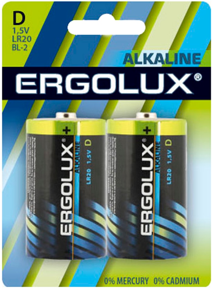 Батарейки Ergolux LR20 Alkaline BL-2 15В 2шт 329₽