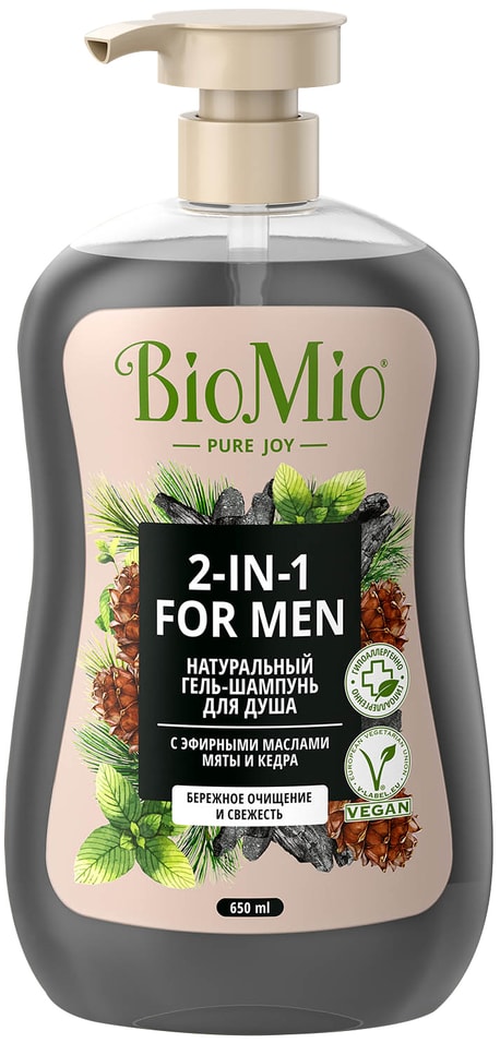 Гель-шампунь для душа BioMio Bio Shower Body&Hair Gel Мята и кедр 650мл