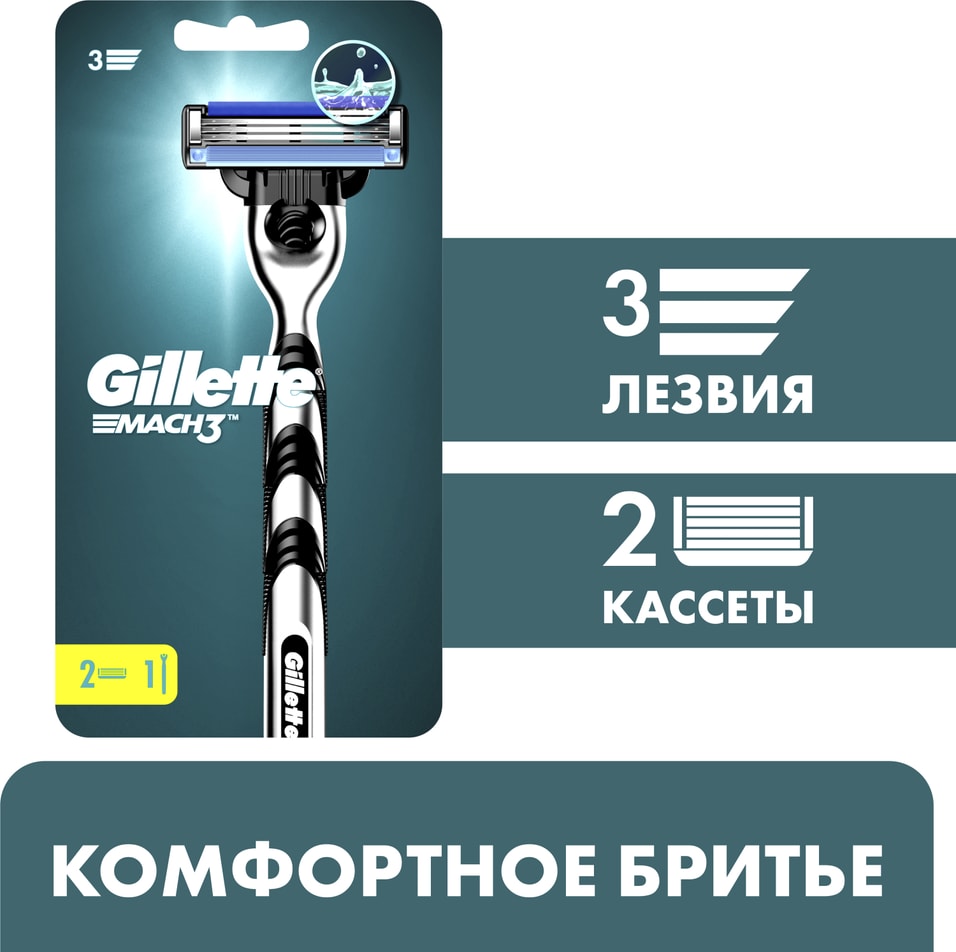 Бритва Gillette Mach3 с 2 сменными кассетамис доставкой!