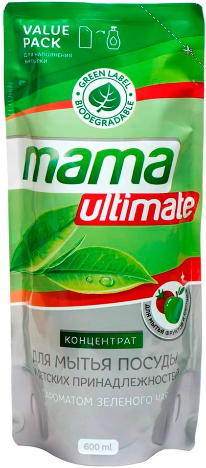 Средство-концентрат для мытья посуды фруктов овощей и детских принадлежностей Mama Ultimate Зеленый чай 600мл