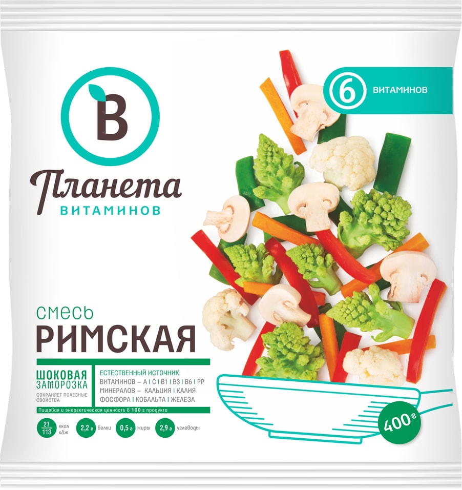 Смесь овощная Планета Витаминов Римская быстрозамороженная 400г 240₽