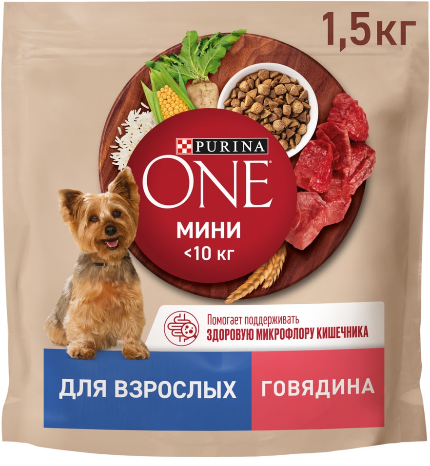 Сухой корм для собак Purina ONE для взрослых с говядиной и рисом 15кг 479₽