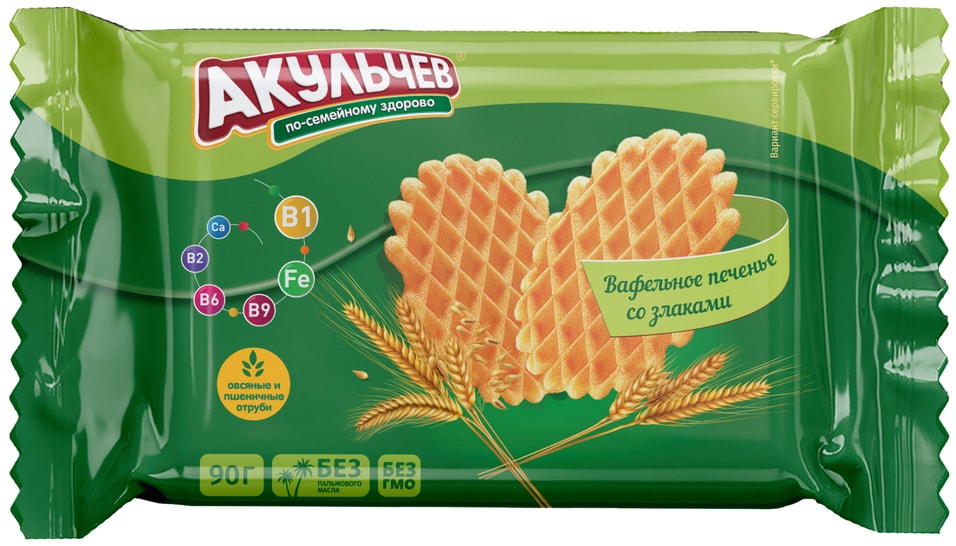 Печенье Акульчев вафельное со злаками 90гс доставкой 54₽