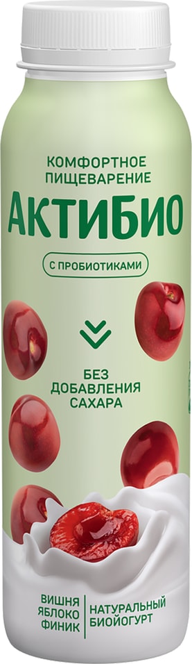 Био йогурт питьевой АКТИБИО С бифидобактериями яблоко вишня финик 1.5% 260г