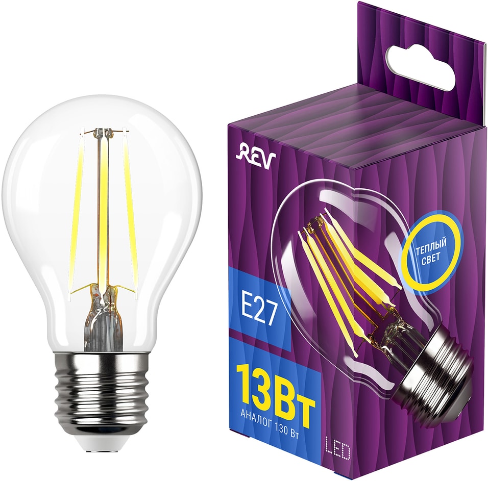 Лампа светодиодная REV Filament E27 13Вт