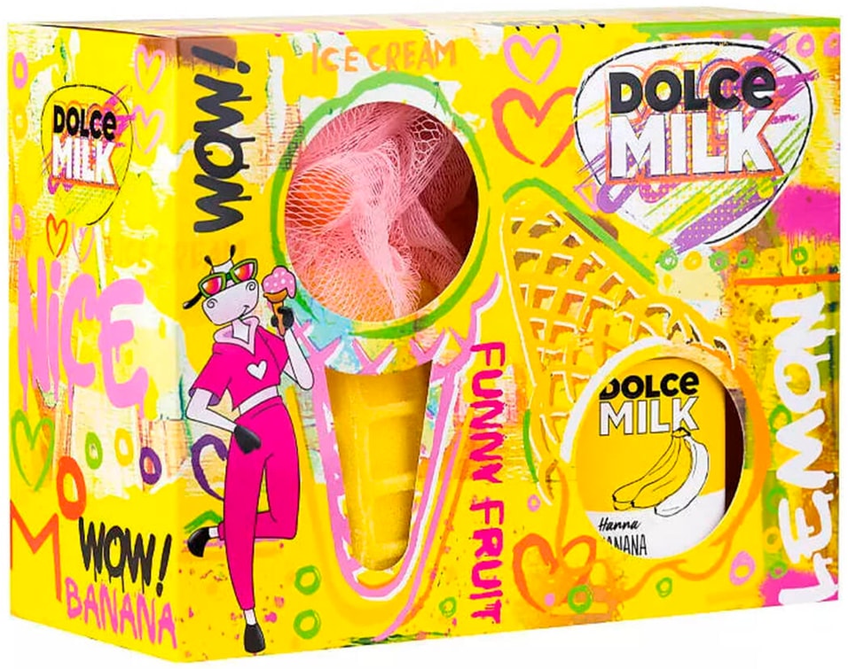 Подарочный набор Dolce Milk Мочалка ice cream и гель для душа банан 300мл 552₽