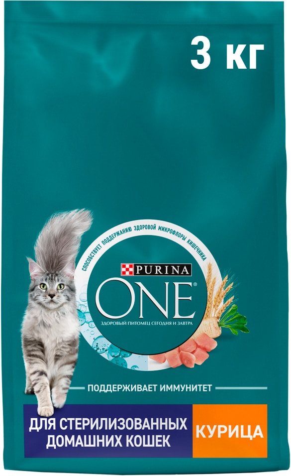 Сухой корм для кошек Purina ONE полнорационный для стерилизованных домашних с высоким содержанием курицы 3кг 1489₽
