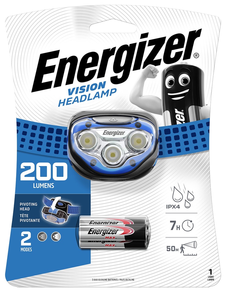 Фонарь Energizer налобный 300 lumens + 3AAA от Vprok.ru