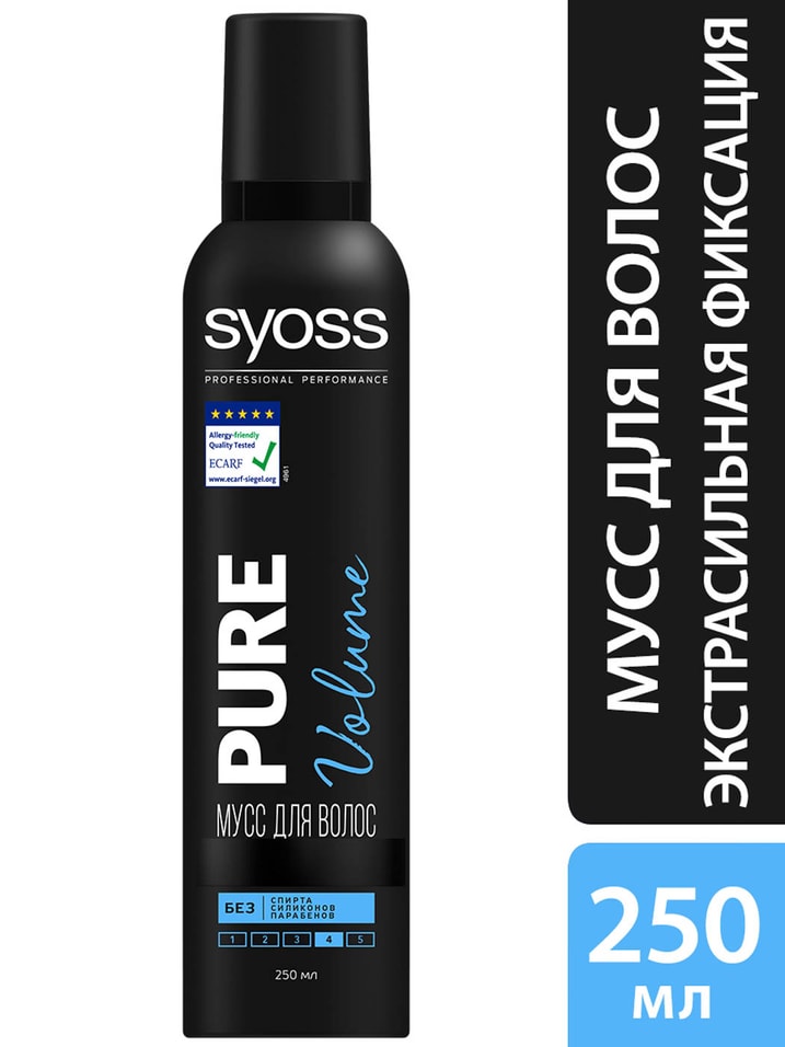 Отзывы о Мусс для укладки волос Syoss Pure Volume Воздушный объем Экстрасильная фиксация 4 250мл