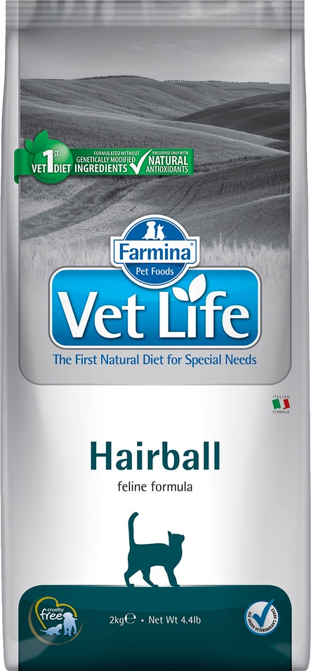 Сухой корм для кошек Farmina Vet Life Cat Hairball диетический с курицей корм способствующий выведению комочков шерсти из кишечника 2кг