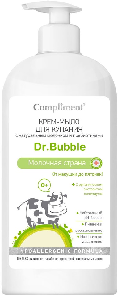 Крем-мыло для купания детский Compliment Dr. Bubble Молочная страна с натуральным молочком и пребиотиками 400мл