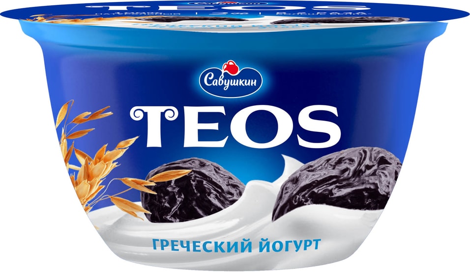 Йогурт Савушкин Teos Греческий Чернослив-Злаки 2% 140г