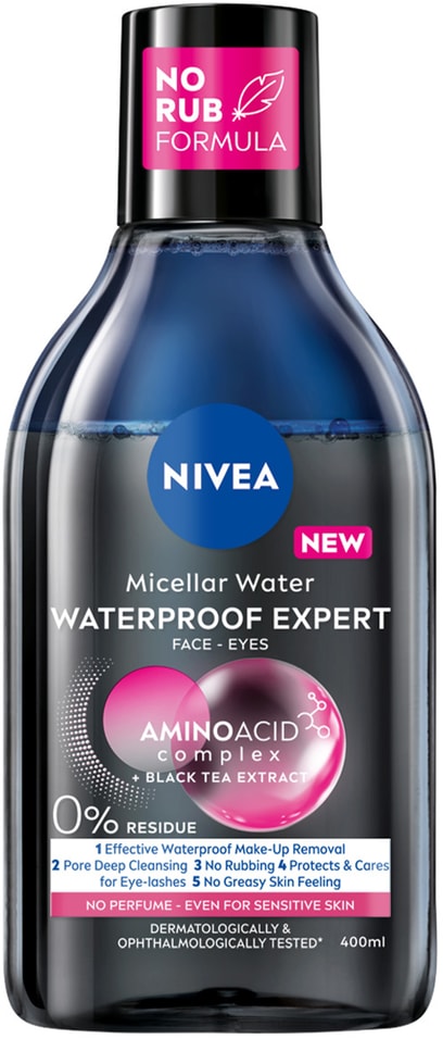 Мицеллярная вода для лица и глаз NIVEA Waterproof Expert для стойкого макияжа 400мл 579₽