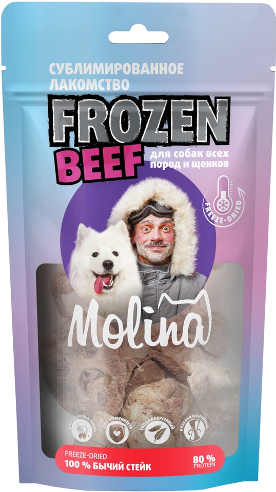 Лакомство для собак Molina Бычий стейк для всех пород и щенков 55г (упаковка 3 шт.)