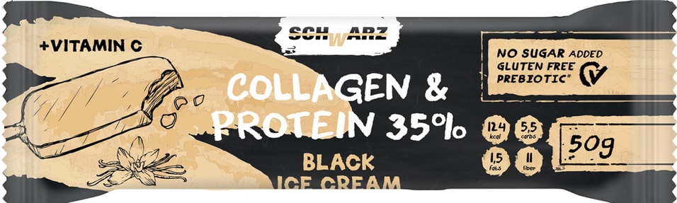Батончик протеиновый Schwarz 35% Черный пломбир с коллагеном в йогурте 50г