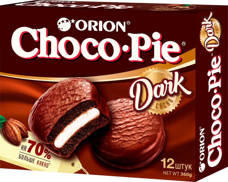 Пирожное Orion Choco Pie Dark в глазури 12шт*30г