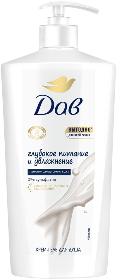 Крем-гель для душа Дав Глубокое питание и увлажнение для всей семьи бессульфатный 610мл