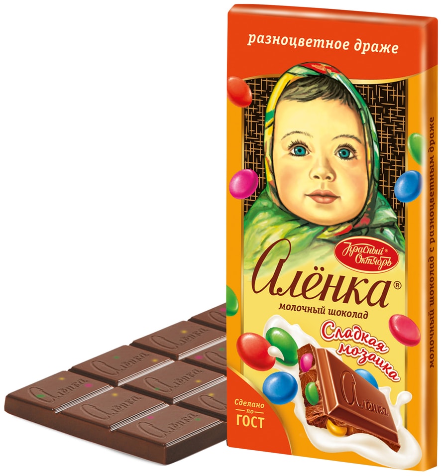 Шоколад Аленка Молочный с разноцветным драже 90г