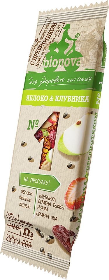 Батончик Bionava Яблоко и клубника 35г (упаковка 4 шт.)