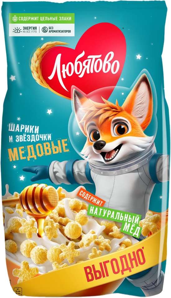 Сухой завтрак Любятово Медовые шарики и звездочки 420г