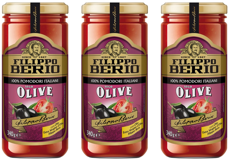 Соус Filippo Berio Томатный с оливками 340г (упаковка 3 шт.)