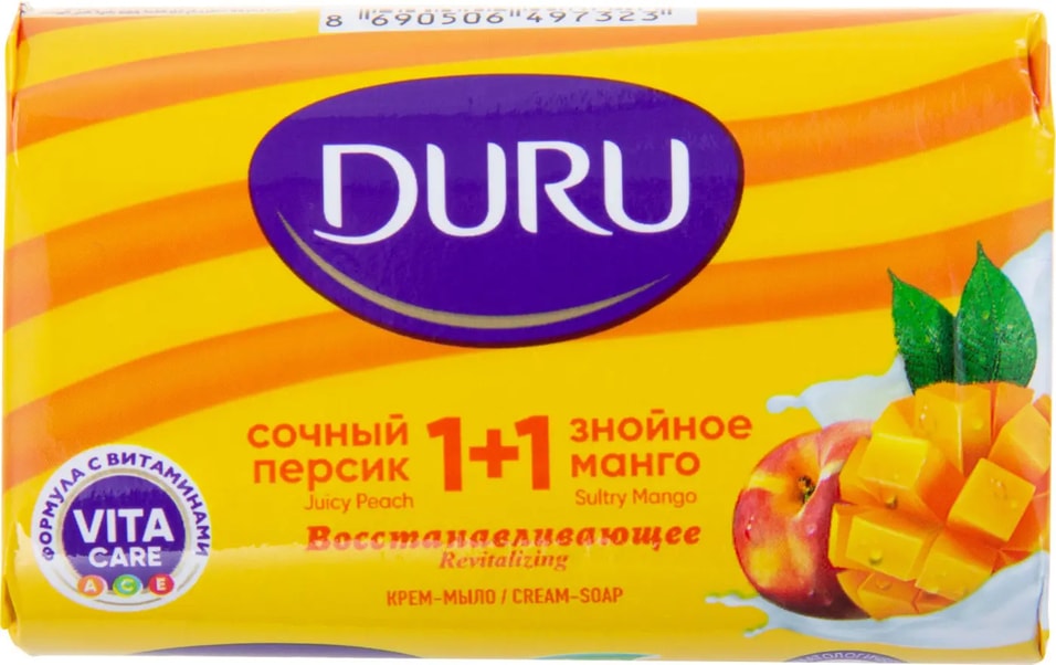 Крем-мыло Duru 1+1 восстанавливающее с ароматом сочного персика и знойного манго 80г