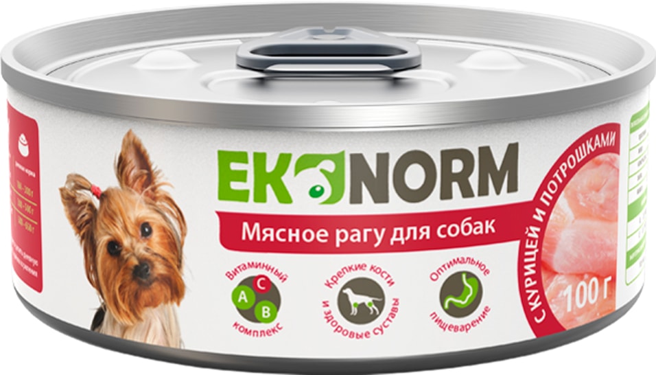Влажный корм для собак Ekonorm Мясное рагу с курицей и потрошками 100г