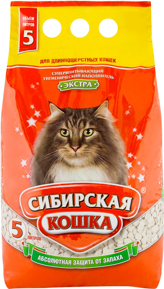 Наполнитель для кошачьего туалета Сибирская кошка Экстра для длинношерстных кошек впитывающий 5л