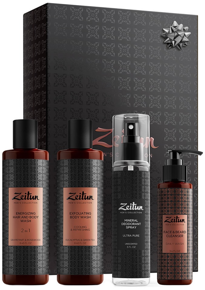 Подарочный набор Zeitun для мужчин Свежесть 24 Гель 2в1 для волос и тела Гель-скраб для душа Гель для умывания Дезодоран
