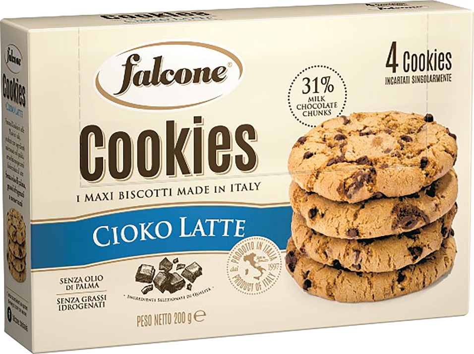 Печенье Falcone Cookies сахарное с молочным шоколадом 200г